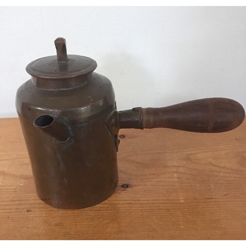 Vtg Antique Hammered Copper Turkish Dallah Lidded Coffee Tea Pot Wooden Handle